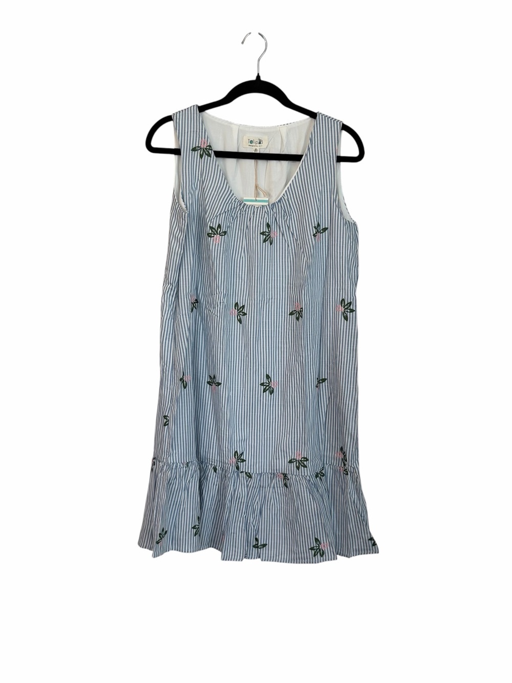 Tulip B. Women’s Sleeveless Blue & White Striped Floral Cotton Dress Sz M NWT
